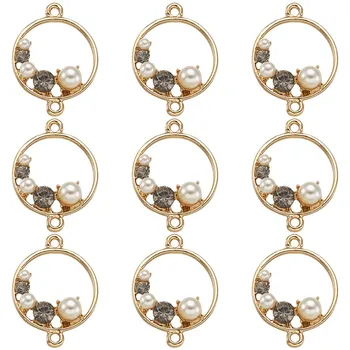 

10pcs Alloy Open Back Bezel Links For DIY UV Resin, Epoxy Resin with Rhinestone and Acrylic Imitation Pearl for Jewelry Making