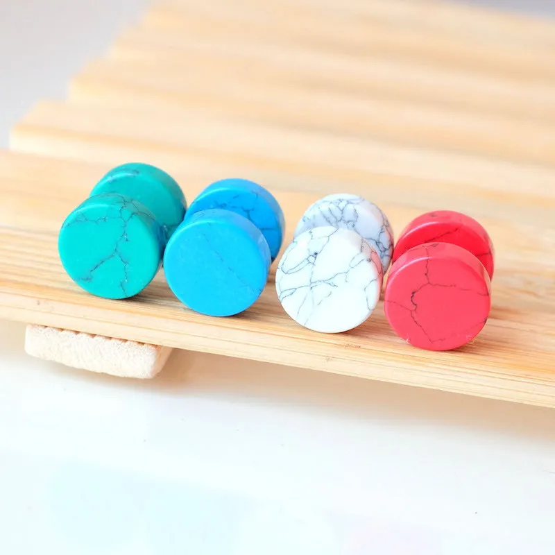 

Double-Sided Disc Stone Ear Stud Turquoise False er kuo Ear Stud Titanium Steel Accessories Dumbbell Fashion Man Ear Stud Women'