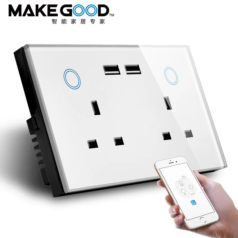 MAKEGOOD Wall Socket Compatible with Alexa and Google Home Power Metering Functioon Tuya App SMART UK Double USB Socket