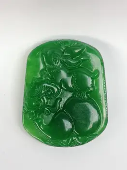 

YIZHU CULTUER ART Beautiful China Jadeite Jade Carving Gourd Ruyi Rabbit Necklace Pendant Gift