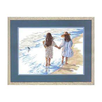 

Fishxx Cross Stitch Kits Bedroom Paintings Hand Embroidery E1126 Two Little Girls on the Beach Precise Printing