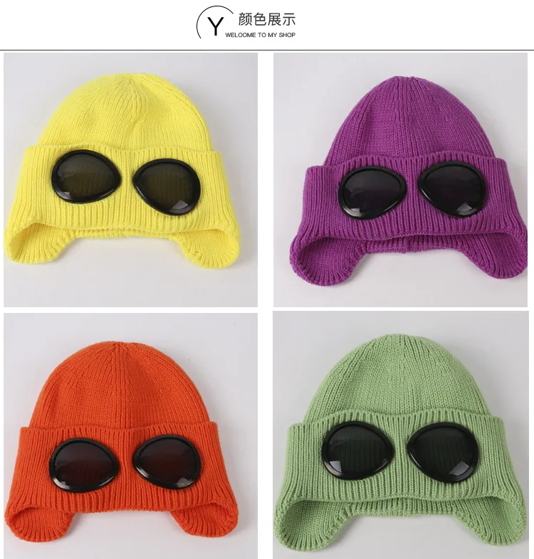 Женская шапка s ветрозащитные очки шляпа шерсть зимняя мода Gorros шапка фиксация штабелирование вязаные шапки Женская индивидуальная Лыжная шапка