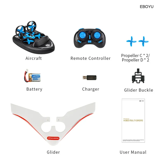 JJRC New Upgrade H36S 2.4Ghz All in One RC Drone/ Glider Airplane/ Hovercraft Sea-Land-Air Switchable Helicopter Kids Toy Gift 4
