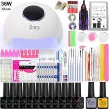 12 цветов Гель-лак для ногтей Набор для наращивания с 36 Вт/48 Вт/54 Вт Led УФ-лампа для ногтей Набор для маникюра Набор акриловых ногтей художественные инструменты