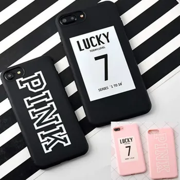 

Fashion Candy Black Pink Color Soft TPU C ase For X 10 7 8 6 6S Plus 5 5S SE Rubber Silicone C ase Cove Letters Lucky Back Cover