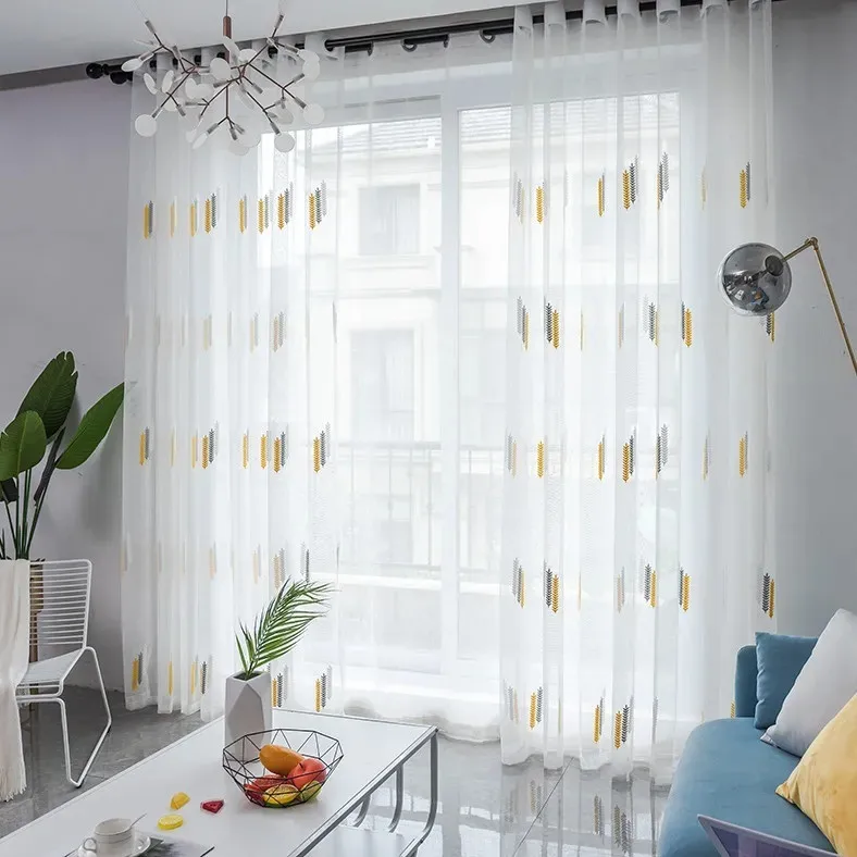 2022 Embroidered Tulle Curtains for Bedroom Voile Curtain Pastoral Sheer Curtain for Living Room Balcony Window Gauze
