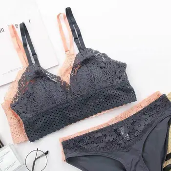 

2020 New Underwire Lace Bra Set Sexy Thin Cotton Triangle Cup Vest Collection Underwear Adjustable Bra Underwear Set