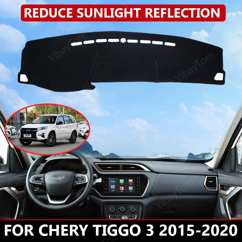 

Коврик для приборной панели Chery Tiggo 3 2015-2020, бархатный чехол для автомобильной приборной панели, Черные Блоки, пылезащитные, снижающие шум, автомобильные аксессуары
