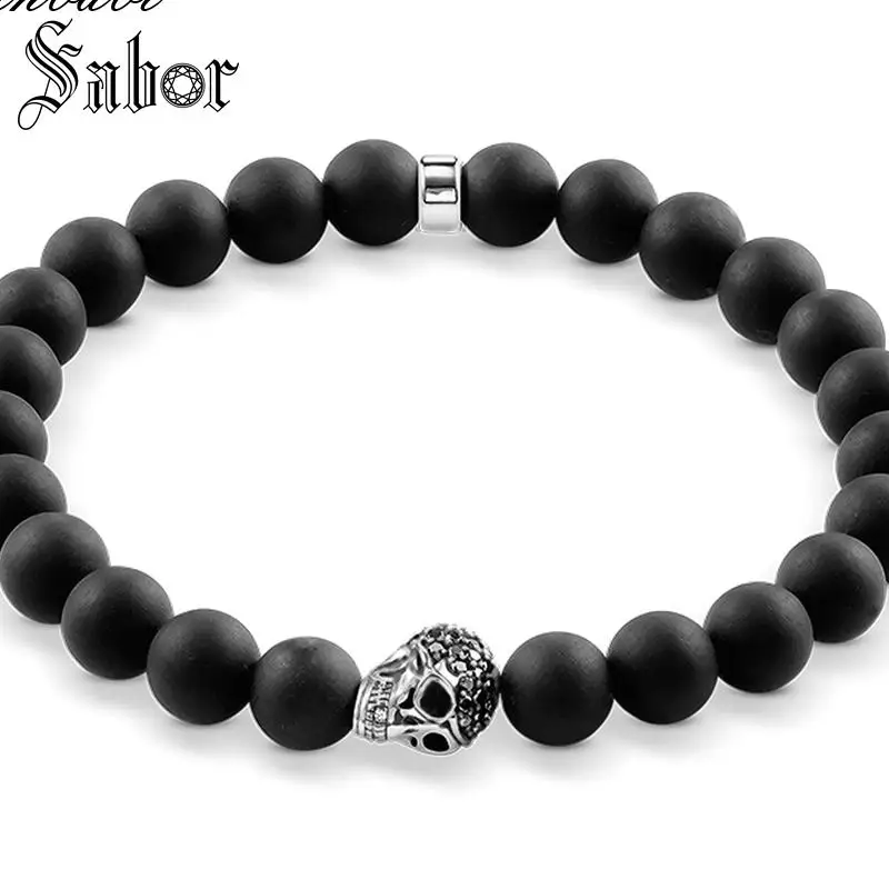 Ювелирные изделия череп бисера и 8 мм бусины матовый черный обсидиан стрейч