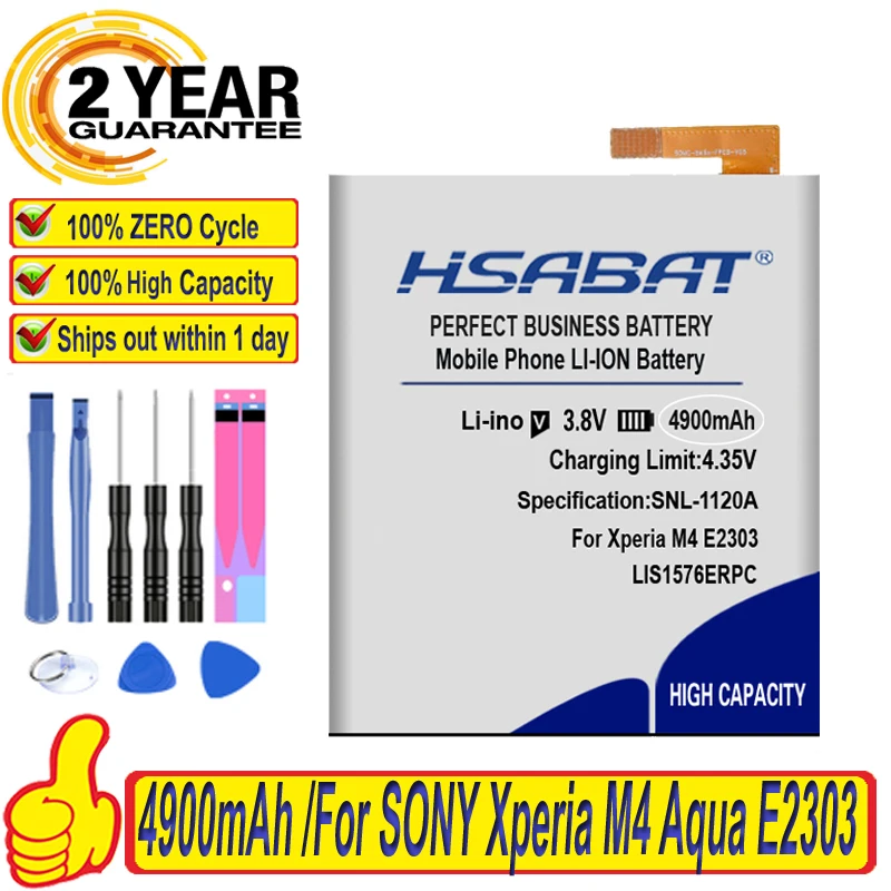 Новинка 100% аккумулятор HSABAT 4900 мАч LIS1576ERPC/AGPB014-A001 для SONY Xperia M4 Aqua E2303 E2333 E2353