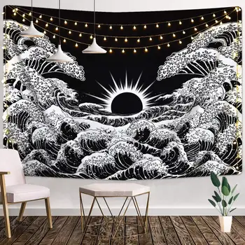 

Mountain Decorative Wall Tapestries Wave Tree Psychedelic Carpet Tapestry Fabrics Hippie Moon Sunset Tapiz Wall Mandala Hanging