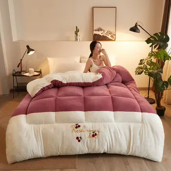 

4D Lambswool Quilt Winter Warm Wool Quilt Thicken Comforter Duvet Blanket Lamb Down Fabric Filling Home Hotel Luxury King Queen