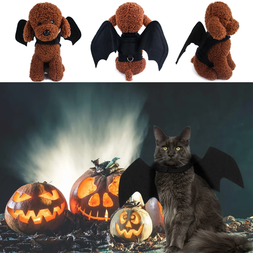 Костюм на Хэллоуин для собаки, крылья летучей мыши, кошки, вампира, маскарадный костюм черного цвета для кошки, маскарадная Одежда для Хэллоуина, товары для домашних животных