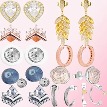 925 пробы, серебряные, классические, синие, мерцающие, серьги в виде Розы, два сердца, женские, очаровательные, модные, сделай сам, ювелирное изделие