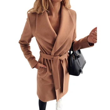 

Autumn and winter fashion new casual elegant casual dress collar atmosphere ladies coat solid color woolen coat wind: