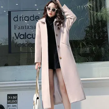 

Autumn Women Long Wool Blend Coat Winter New Casual thick Trench minimalist Korean elegant Outerwear Leisure pure Overcoat