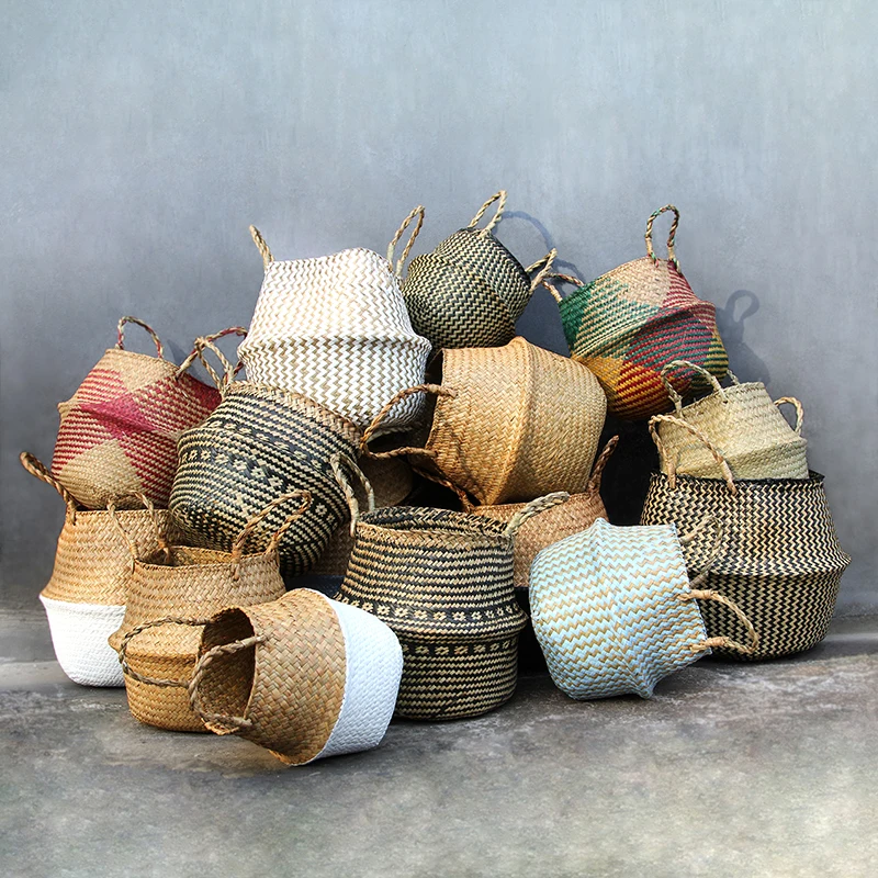 

100% Hand-woven Plant Fiber Fabric Baskets Woven Basket Basket Storage Use for Storage or For Potted Plants