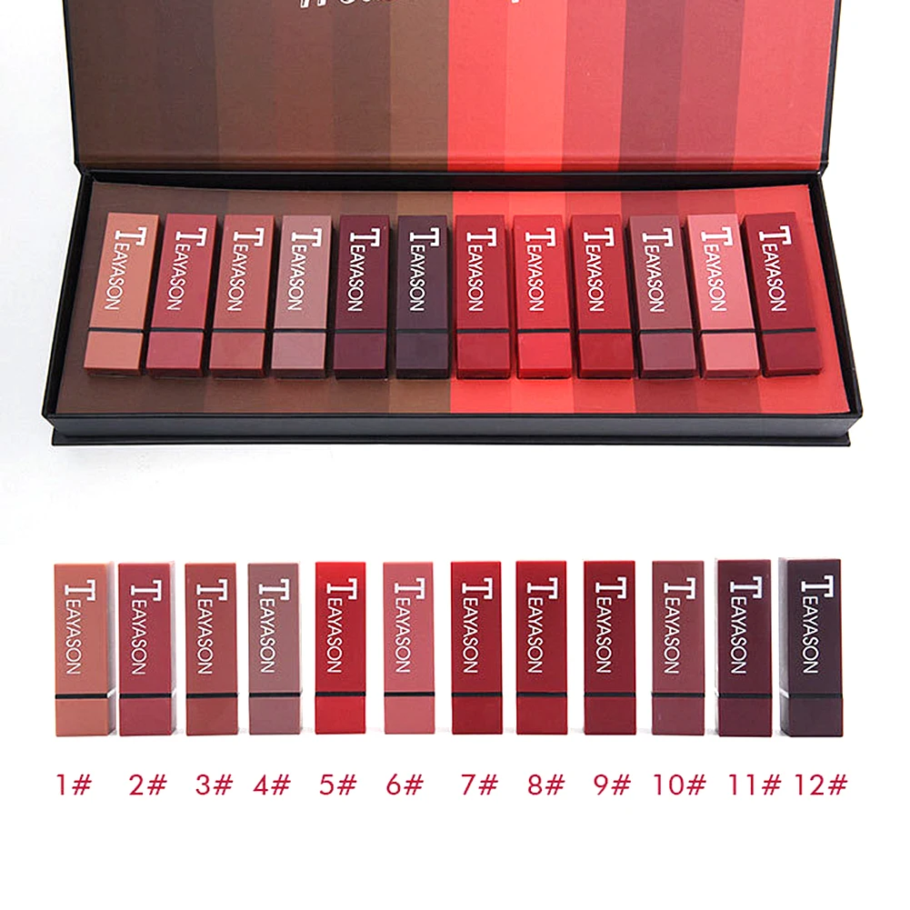 12 Matte Lasting Sexy Red Matte Lot Cosmetic Waterproof Long Lasting Pigment Velvet Sexy Matte Lip Naked Lipstick Kits Cosmetics