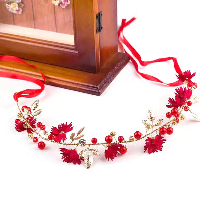 Bride Wedding Hair Accessories Pearl Floral Crown Garland Hairband Leaf Vine Headpiece Ornament