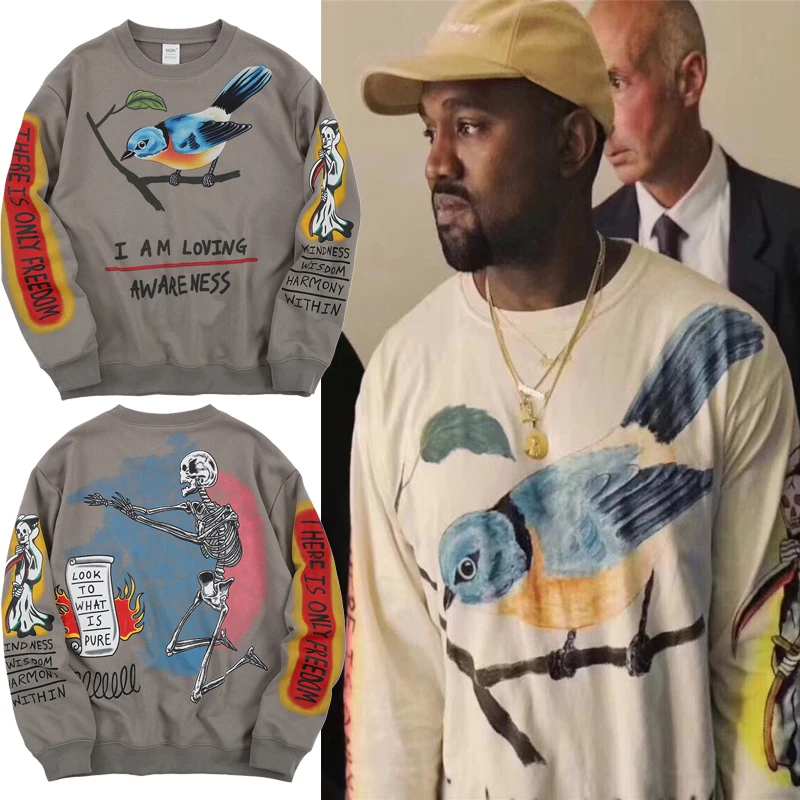

Kanye West Sweatshirt Du Fu Cuckoo Bird Print Skulls Men Women Sweatshirts