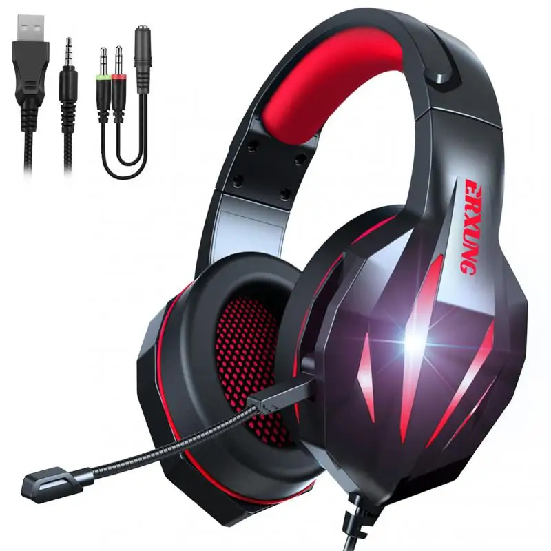 3 5MM J5 Wired Colorful Glow LED Light Headphones Head mounted Gaming Headset Noise Canceling Stereo Bass Earphone For PC Gamer