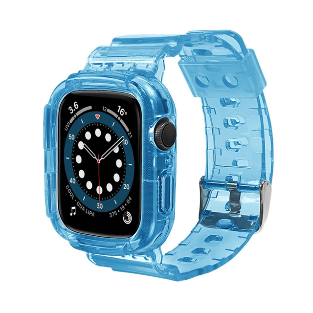 Case+Strap For Apple Watch Band 40mm 44mm 42mm 38mm Accessories Soft Transparent Bracelet iWatch for iWatch Series 6 5 4 3 2 1 Blue