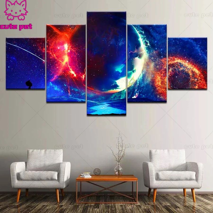 

planet, outer space landscape 5D diamond painting cross stitch DIY square drill full diamond embroidery mosaic 5 pcs decor