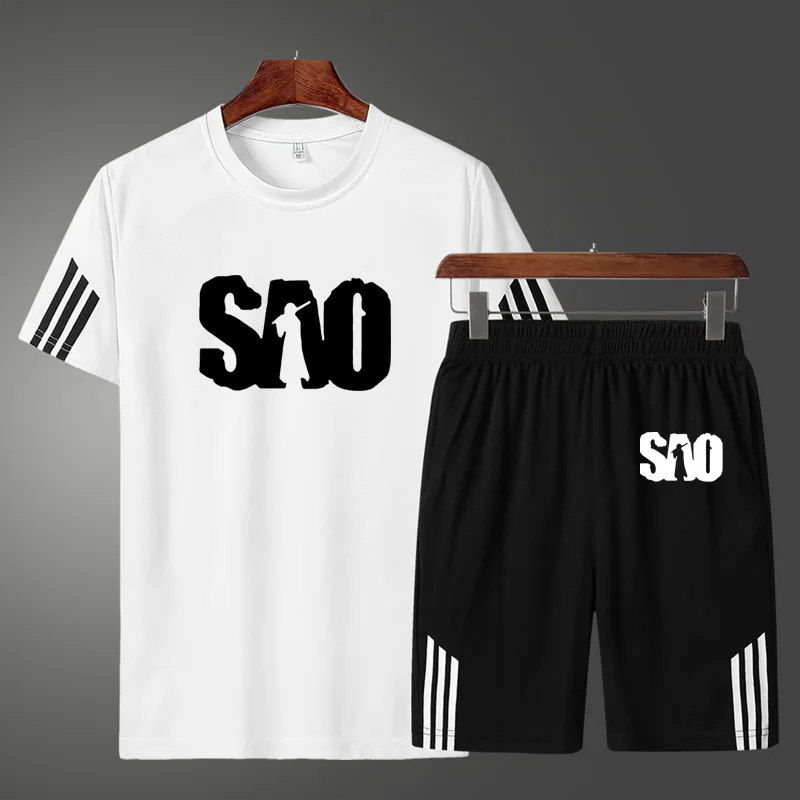 Fashion casual short sleeve SAO Sword Art Online Printing Summer High Quality Cotton Men's + shorts two-piece suit | Автомобили и