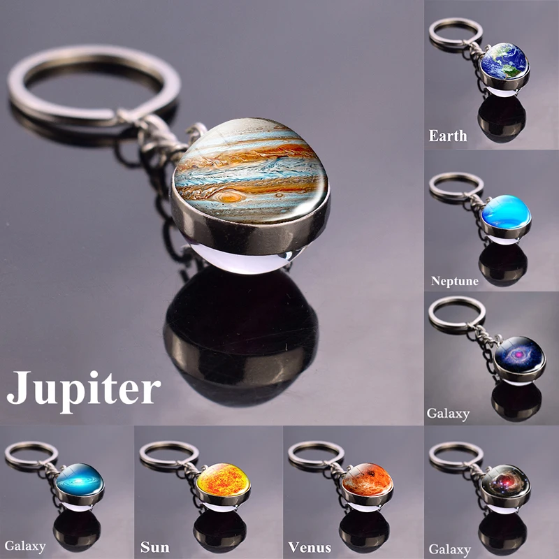 Брелок для ключей с солнечной системой, с изображением планеты, Луны, земли, туманности, космоса, галактики, с изображением солнца, Марса, двухсторонний стеклянный шар, брелок для мужчин и женщин