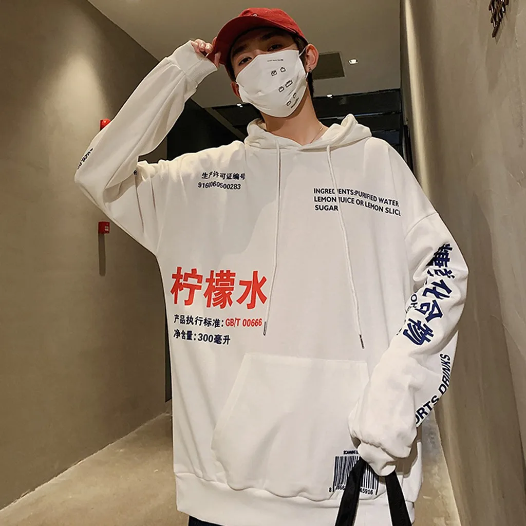 

Korean version Spring Hoodie Sweatshirt Mens Hip Hop Pullover Hoodies Streetwear Lemon Tea Printed Fleece Pullover Hoodies Tops