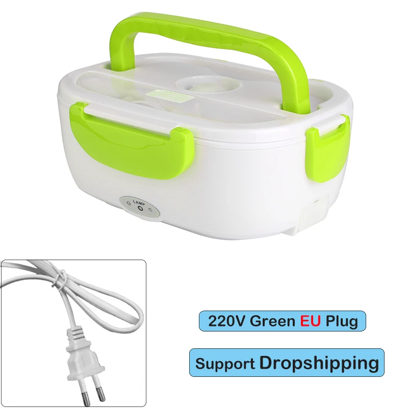 Многофункциональный портативный Электрический нагревательный Ланч-бокс для детей и взрослых, подогреватель пищи, контейнер для риса, для дома и офиса, поставка автомобиля, Прямая поставка - Цвет: Green EU Plug