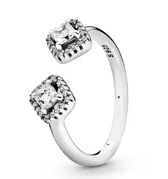 

Authentic 925 Sterling Silver Ring Square Sparkle Open Ring With Crystal For Women Wedding Party Gift Fashion Jewelry