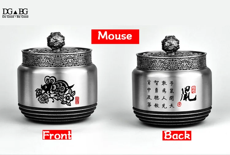 Чистое олово медальоны Светящиеся в темноте Двенадцать китайских знаков зодиака шкатулка для кремации Мемориал олово(Sn) контейнер - Цвет: Mouse