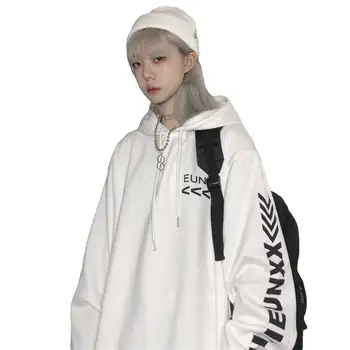 

Hip Hop Sweatshirt Femme Autumn Winter Harajuku Streetwear Fashion Hooded Sweatshirts Women White Long Sleeve Fleece Hoodies