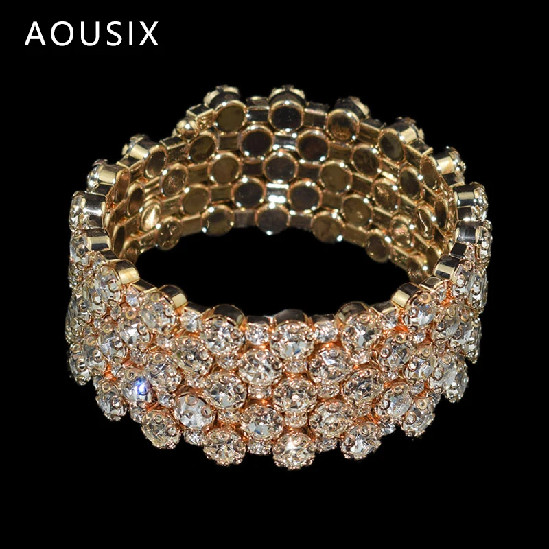 Bangle Bracelet Crystal Bracelets Fashion Multiple Rows Crystal Adjustable Bracelet Bangle for Women Gold Silver Color Wedding Bracelets & Bangles Jewelry Gift