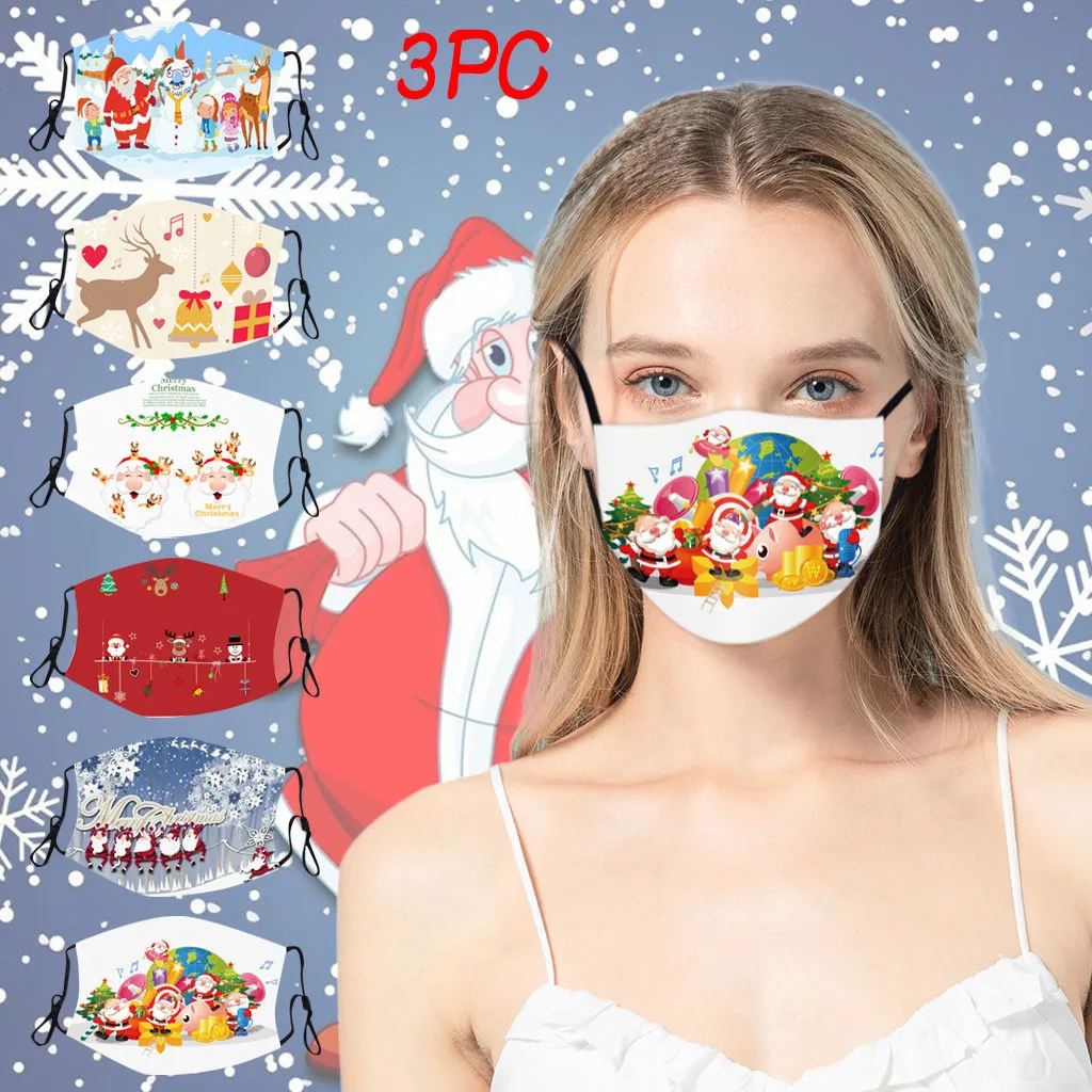 3pc Christmas Printed Face Masks Merry Happy New Year Dust-proof Breathable Cycling Pocket mondmasker Antiviral mascarillas |