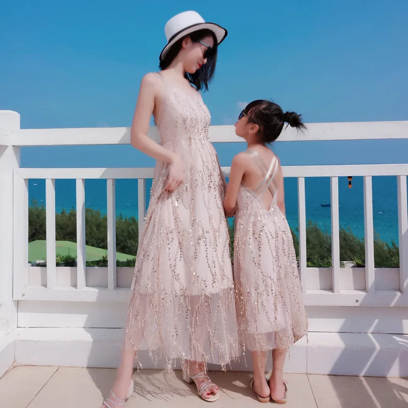 Family Matching Dresses Outfits Daughter-Dress Girl Mom Summer Chiffon Fashion