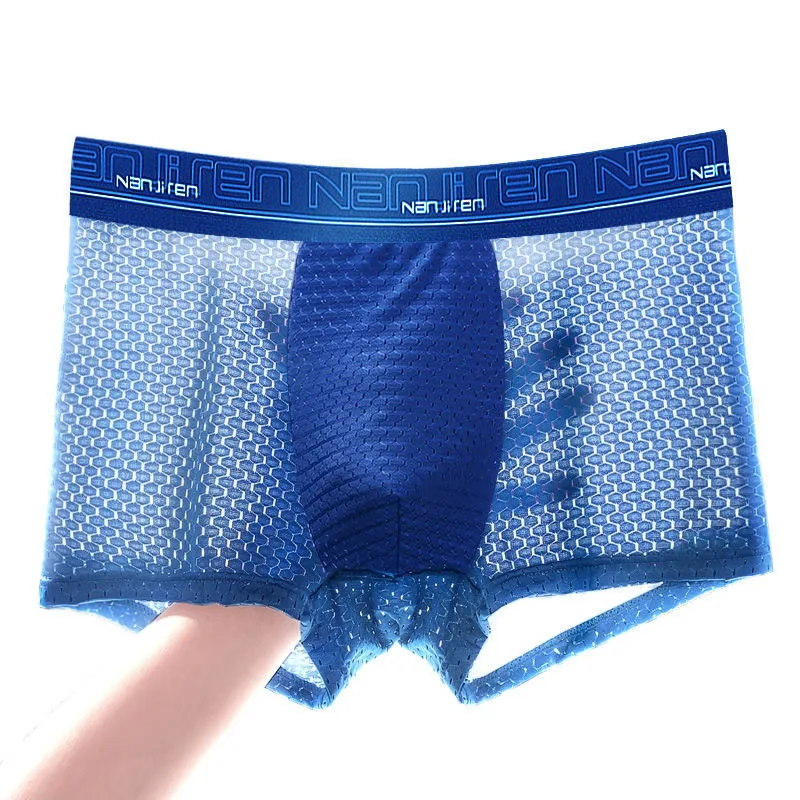 4pcs/Lot  Summer Ice Network Mesh Men Underwear Man Boxer  Breathable Sexy Youth Boxer Four shorts Cosy Bamboo Ventilate Shorts