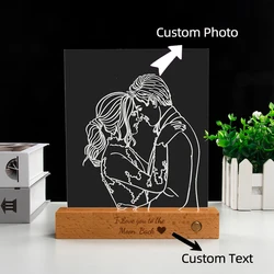 Customized Acrylic Photo Night Light with Wooden Base - Perfect Gift for Weddings, Mother's Day, and Parties (2 person Custom)