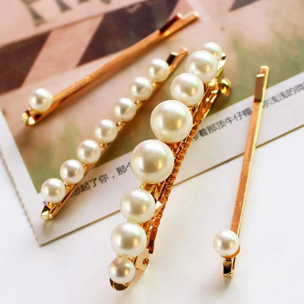 

4pcs/Set New Fashion Korean Design Pearl Metal Hair Clips Women Hair Clip Girls Hair Pins Bobby Pin Hair Accessories Gold Color