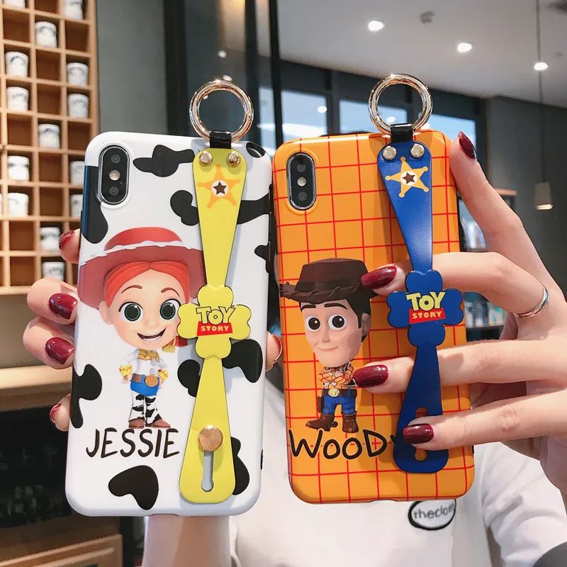 

For iphone XS max XR X Cute toy Story Wrist strap soft Phone Case For iPhone 8plus 7 7p 6 6p X XR Cowboy Wood Soft Shell