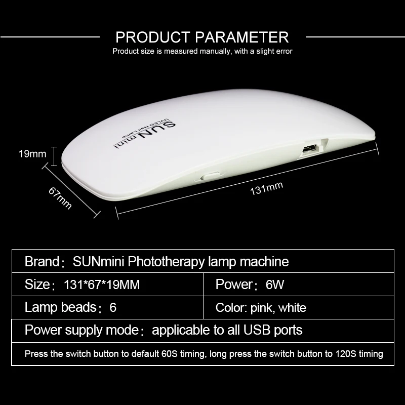 Arte Clavo 6W Nail Dryer Portable UV LED Lamp Nail Art Polish Light Mirco USB Cable SUN Mini Fast Delivery Manicure Machine Tool 2