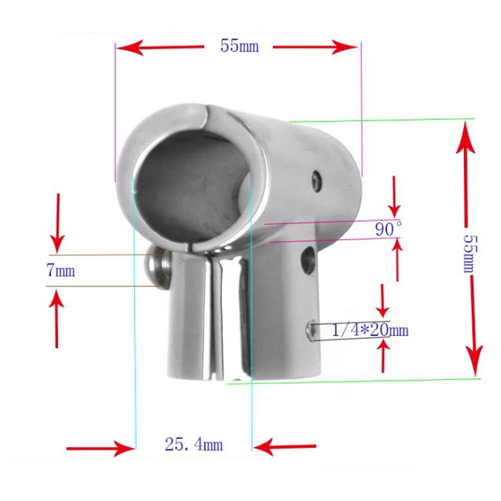 4Pcs Stainless Steel Bow & Boat Hand Rail 90 Degree Tee Fitting 1