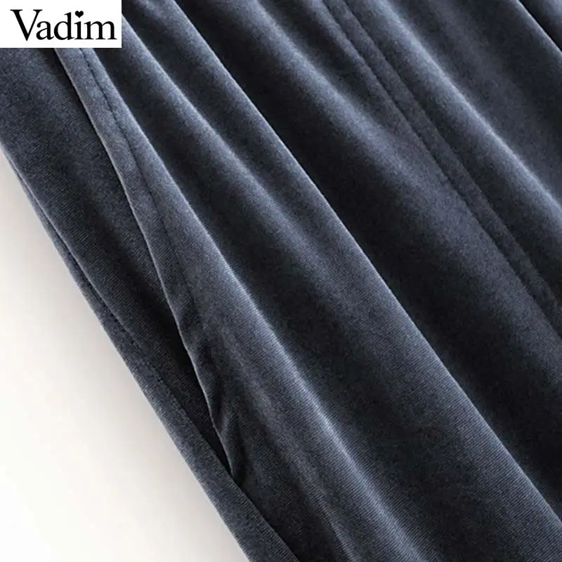 Vadim Женские винтажные бархатные длинные штаны с эластичным поясом и карманами, женские повседневные Ретро длинные брюки KB176