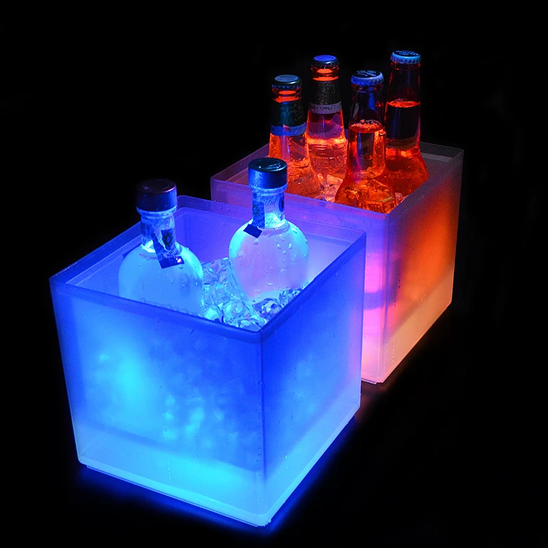 Светодиодный ведро для льда цветной двухслойный квадратный бар пивное ведро для льда многоцветное меняющееся прочное ведро для льда и вина 5л для бара 66CY