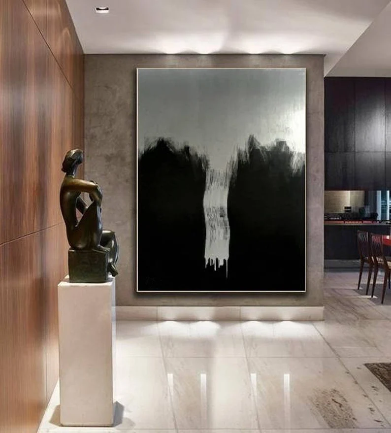

Large Silver Painting On Canvas Minimalist Art Painting Black Painting Wall Painting Oil Painting Large Oversize Painting Art
