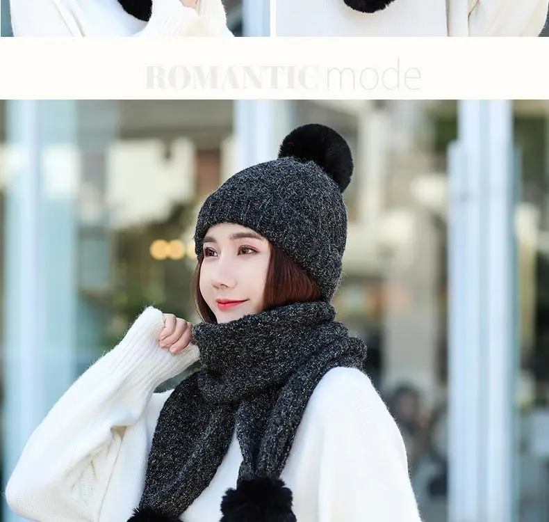 Женский утолщенный зимний теплый комплект, шапка и кольцо, шарф, комплект из двух предметов, женские шерстяные шапки, кольца, шарфы, унисекс