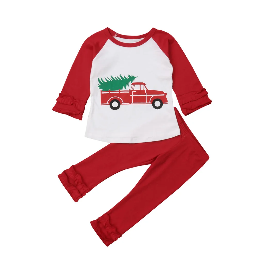 Рождественская Детская футболка для маленьких девочек топы, штаны с оборками, комплекты одежды Рождественский комплект одежды для новорожденных девочек одежда для девочек на первое Рождество - Цвет: White B