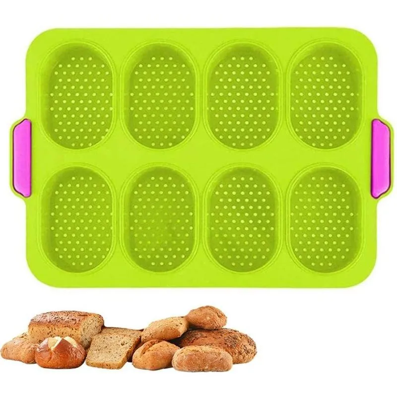 New 8 Grids Baguette Loaf Baking Pan Bakery Tools Silicone Non-stick Bread Baking Mold Fench Bread Forms Tray Baking Tray