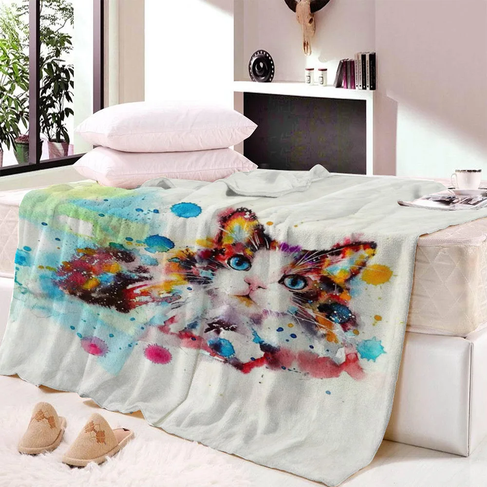 7 Custom DIY Cat Hippie Pug Microfiber Blanket Kids Home Warm Bedding Fleece Sherpa Blanket 3D Print Animals Blanket Sofa Cover - Цвет: 7